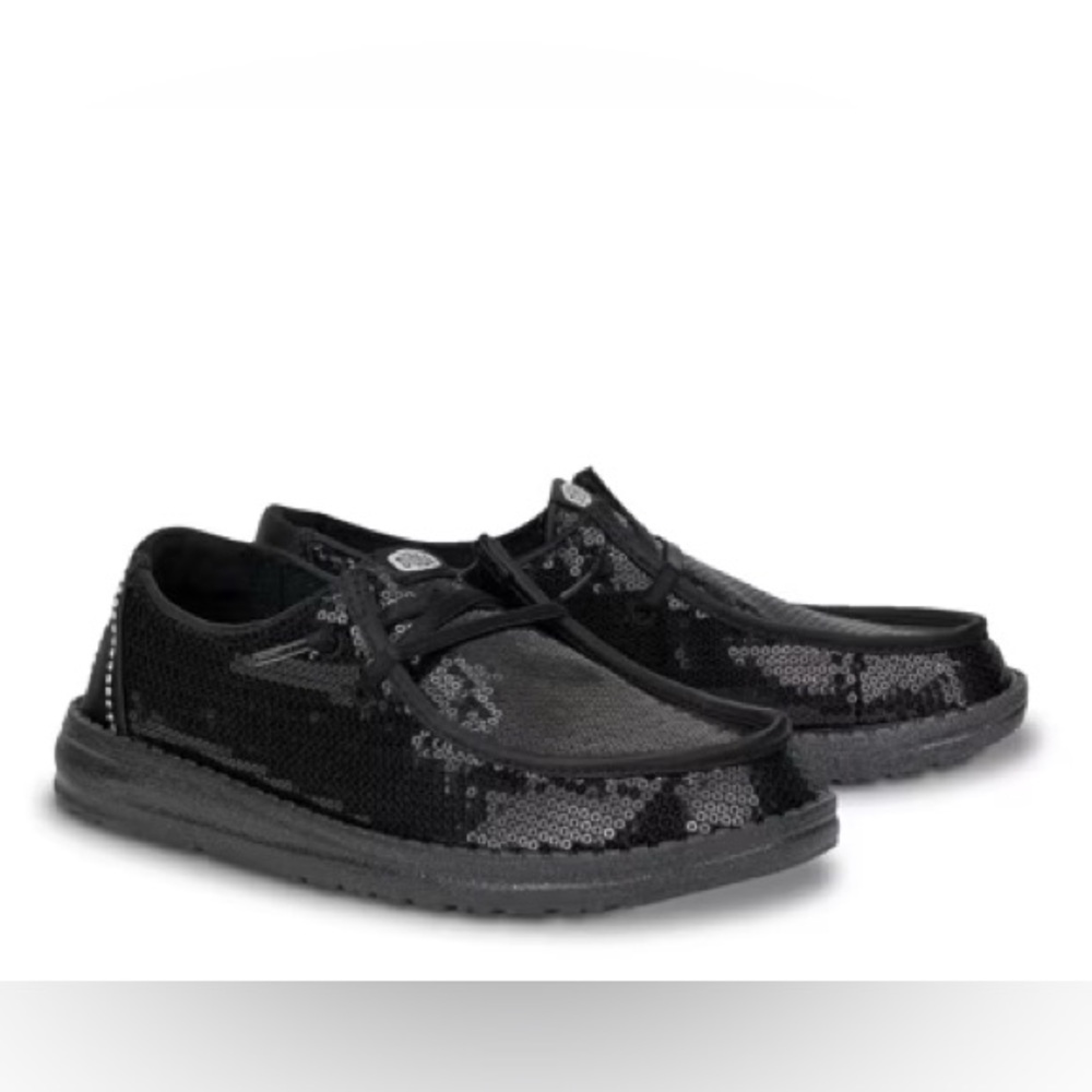 New Hey Dude’s Women’s Wendy Disco Black Sequin Loafers Shoes Sz 7